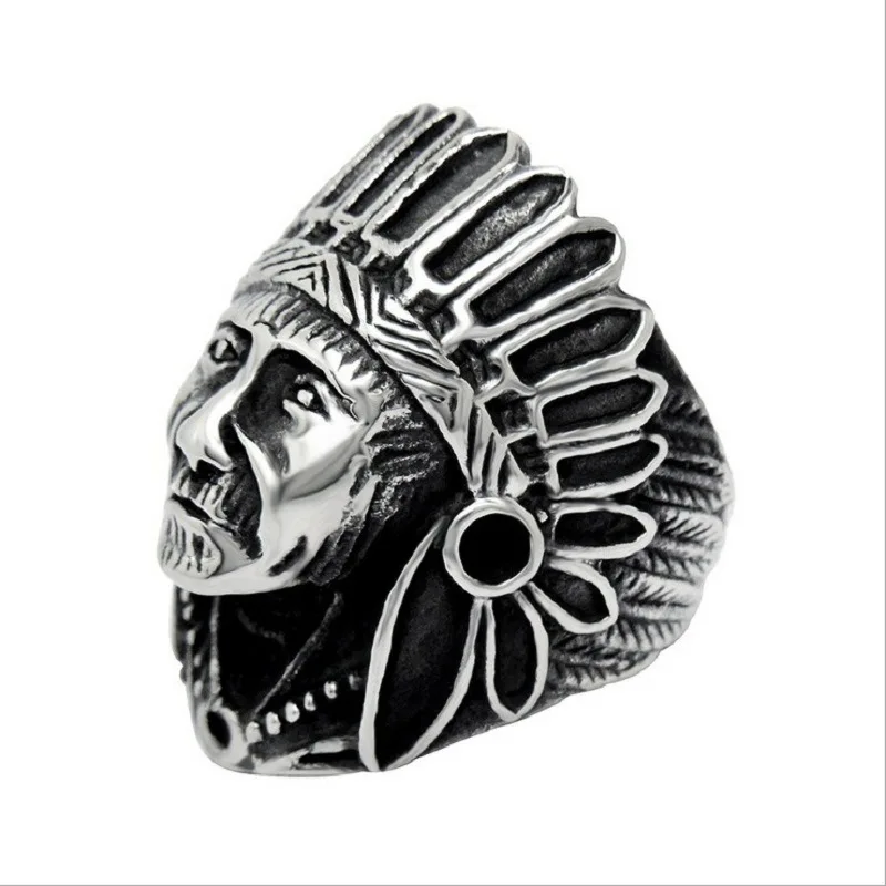 

Vintage Tibetan Silver Plated Native American Men's Indian Chief Head Band Ring