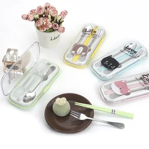 Image of Wholesale Reusable Cute Stainless Steel Spoon Fork Plastic Chopsticks Travel Utensils Set