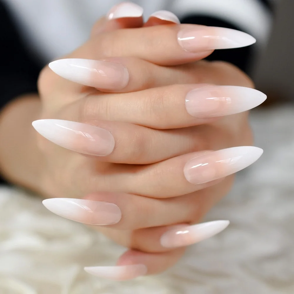 

Ombre  French Nail Extreme Stiletto Sharp Gradient Nude White 24 Fake Nails Acrylic Nails Wholesale Manicure Tips, Natural nails
