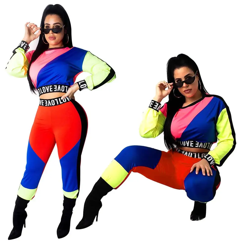 

FM-3664 Spring Colorful Women Long Two Piece Jumpsuits for Sport Running, N/a