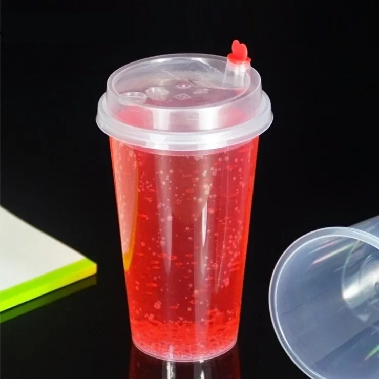 500ml 17oz Disposable Plastic Cups With Lid Hot Drinks Juice Coffee