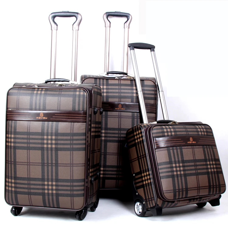 

3pcs 16/20/24 inch PU leather business travel suitcase universal wheels luggage case aluminum trolley suitcase, Coffee