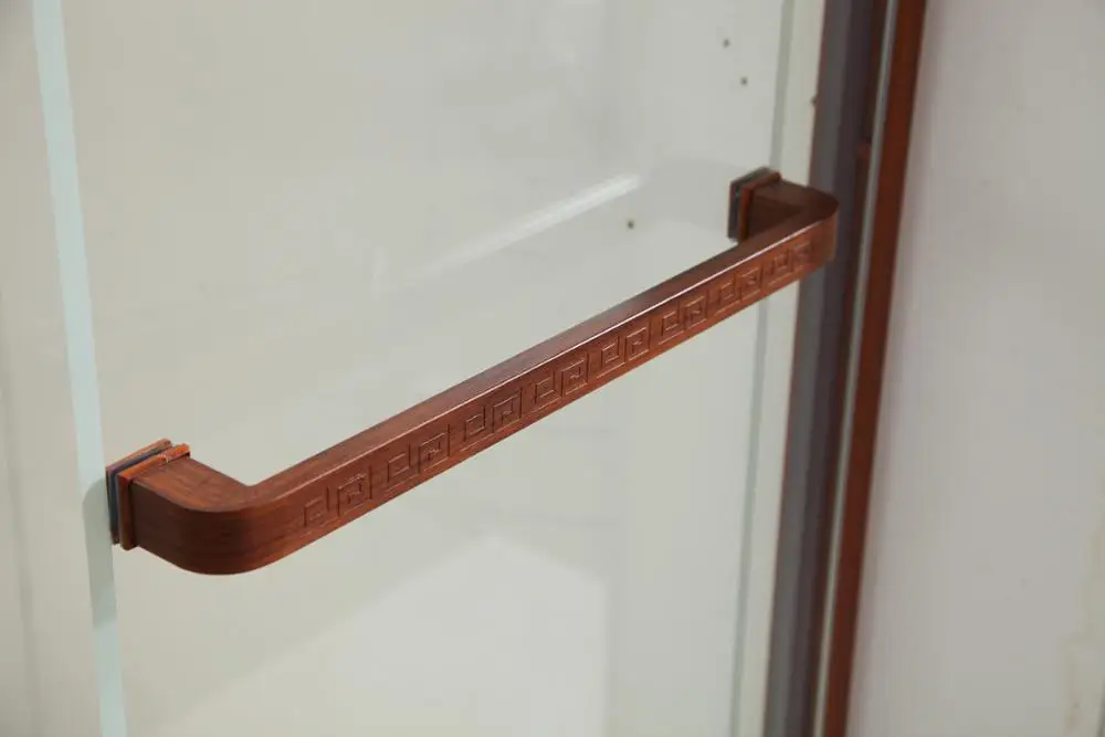 one fixed one sliding door wooden finish profile 3.5mm thickness guide rail shower enclosure