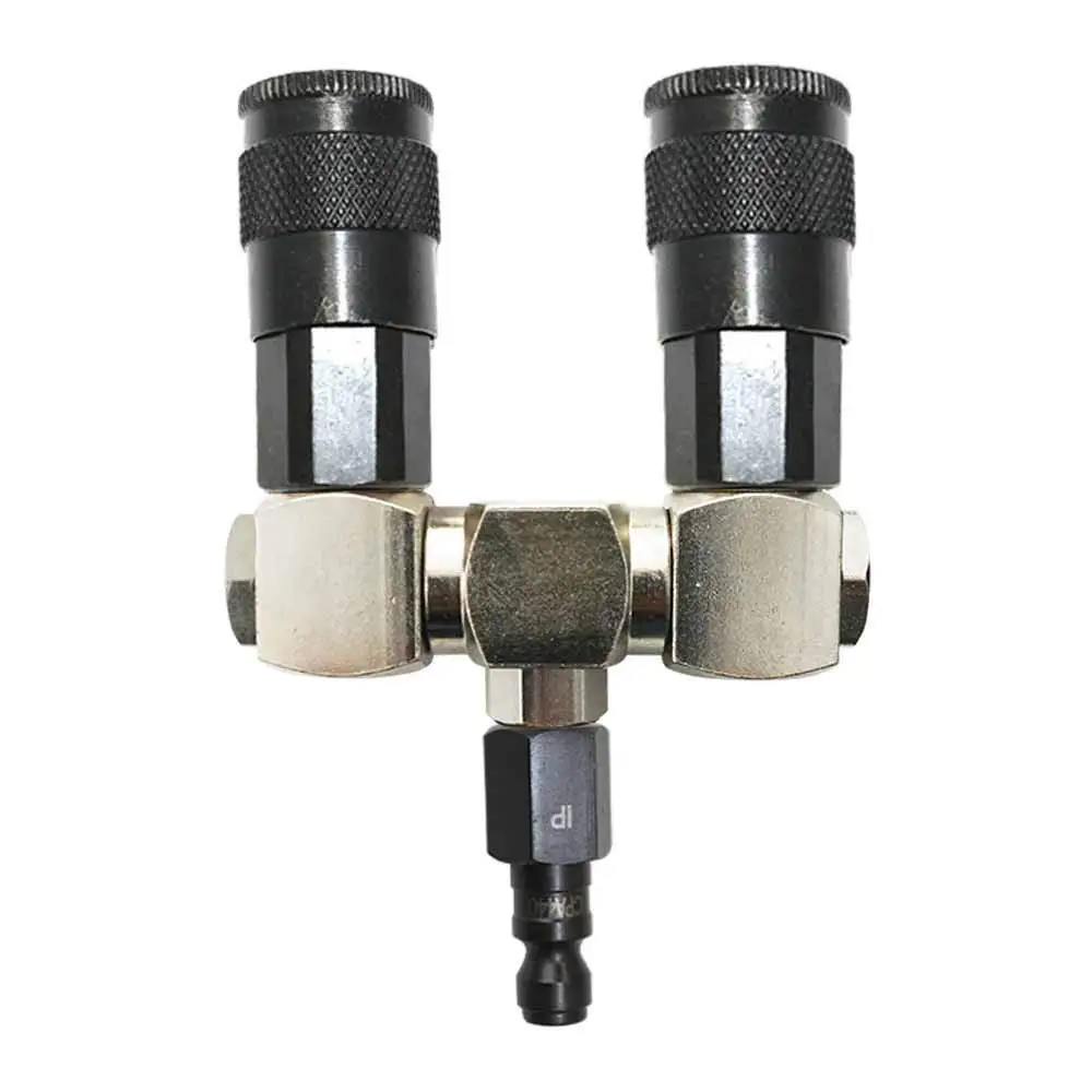 Interstate Pneumatics FS244-KA4 - Double Swivel Manifold with Two 1/4" Steel Automotive Couplers & One 1/4" Steel Plug Kit