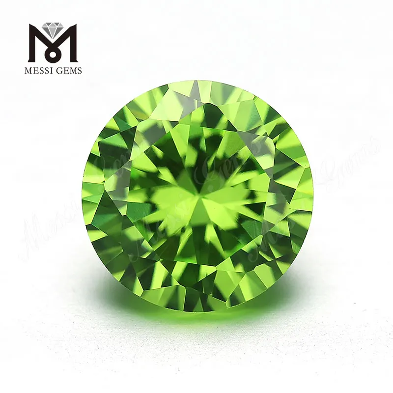 Synthetic cz stone factory 3.0mm round apple green colored cubci zirconia
