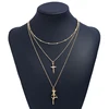 Alibaba hot selling women jewelry multi strand chain cross rose flower three layer necklace