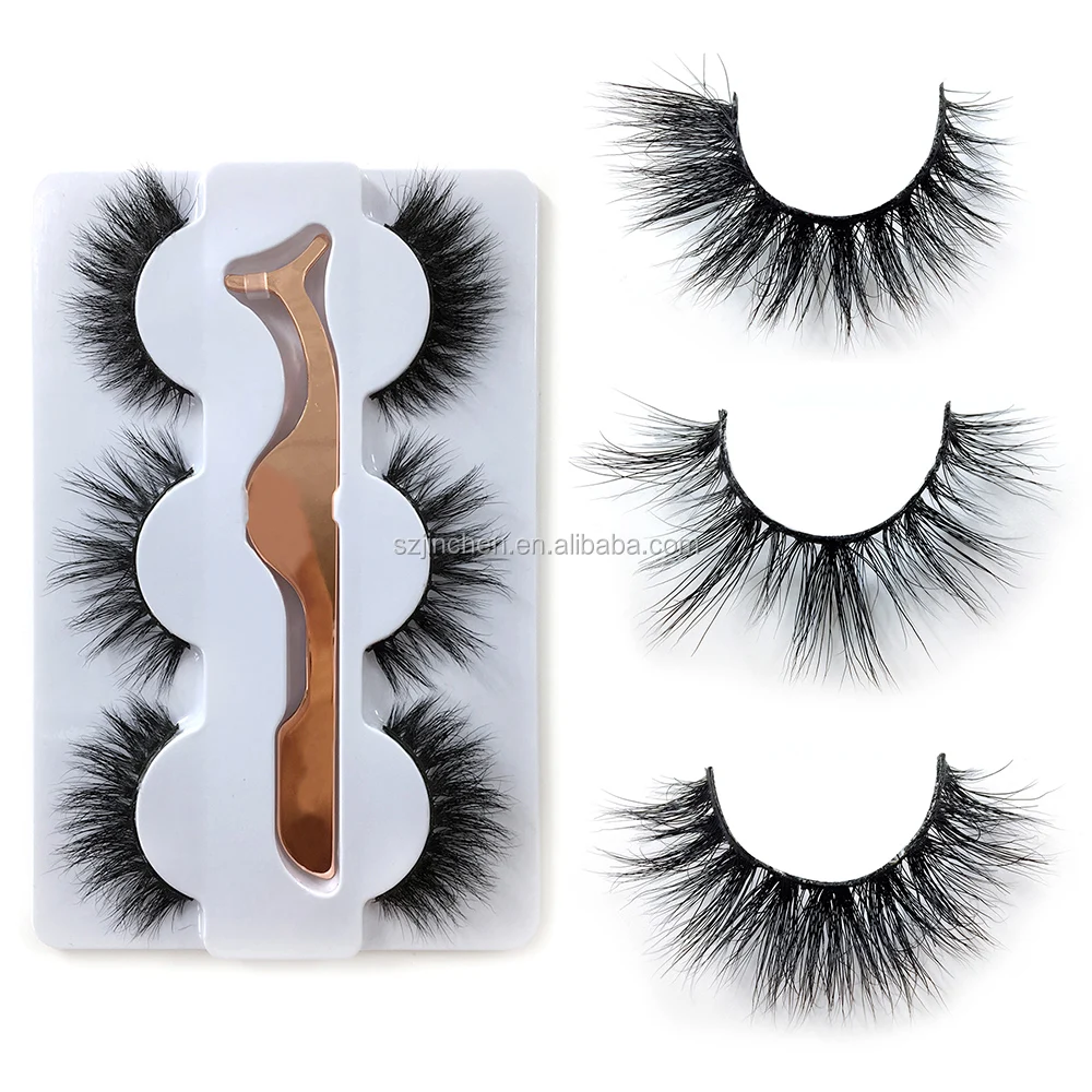 

The newst NO.48 5d mink eyelashes Reusable Extension Lash 3 pair lashes thick 5D real mink eyelashes with tweezers in box, Black