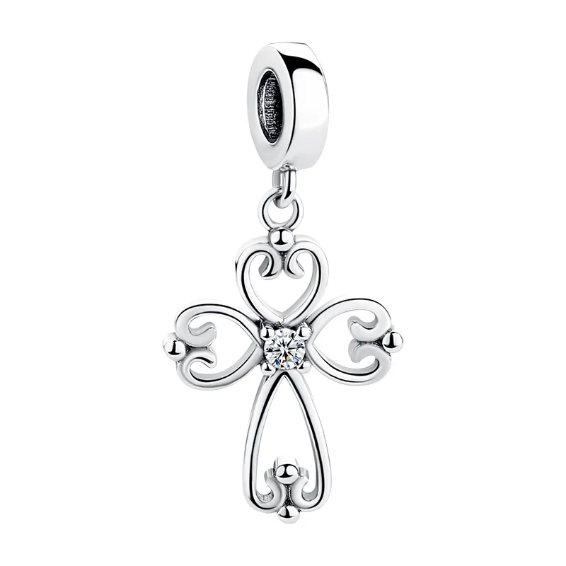 

ODM/OEM JEWELRY 925 Sterling Silver Dangle Charm Heart Cross Charms Beads For Snake Bracelet Silver Jewelry Making