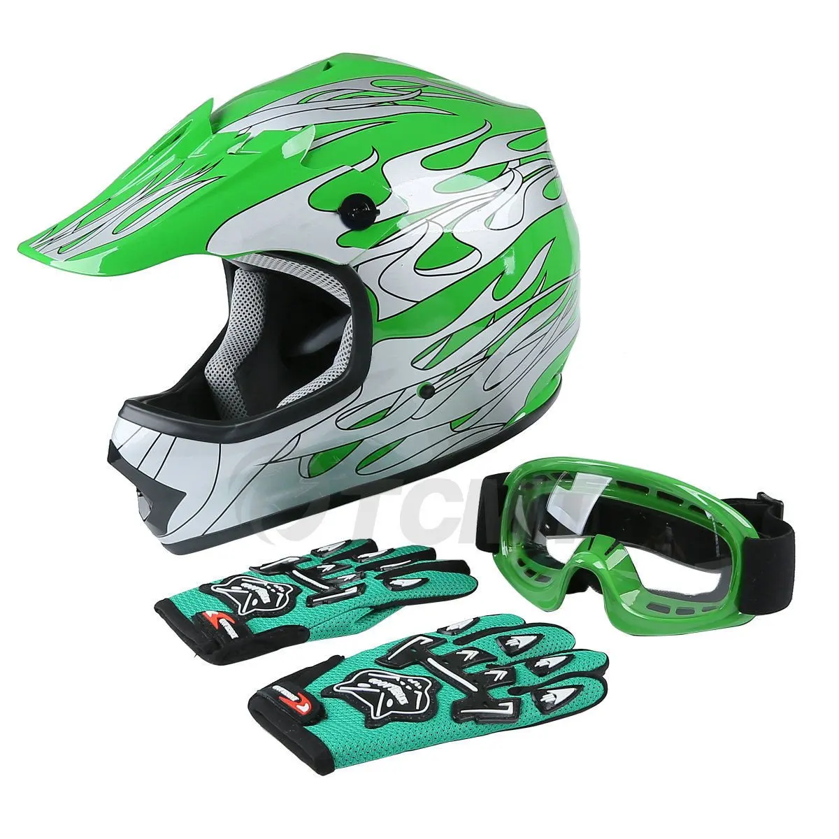 tcmt dot helmet for kids & youth red spider net with goggles & gloves for atv mx motocross offroad street dirt bike