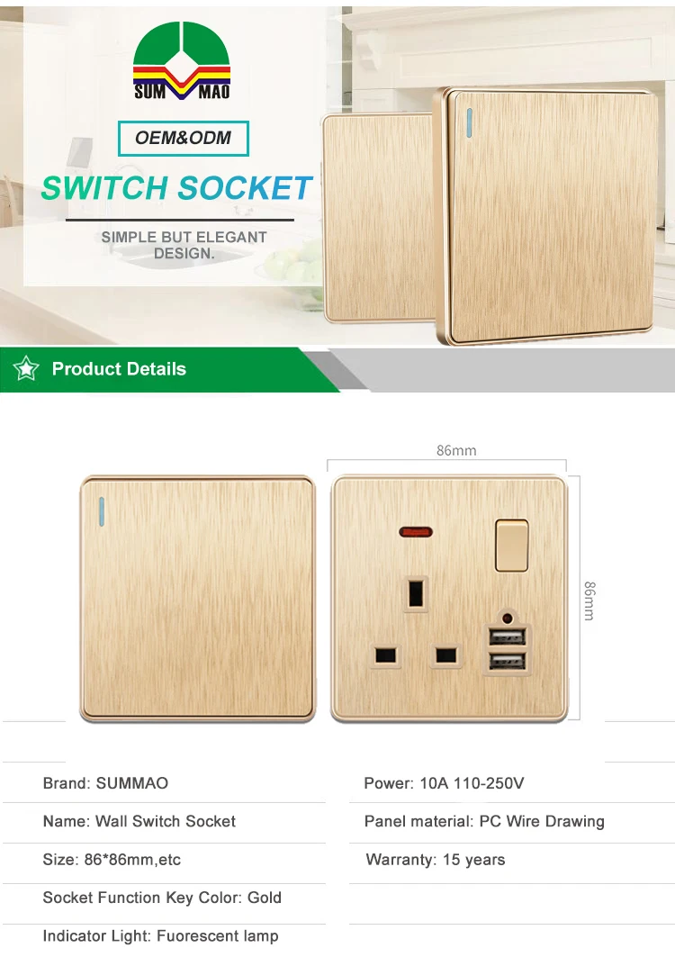 Electric Home Socket 16A 110-250v Standard Grounding TV FM Computer Data and Phone Socket