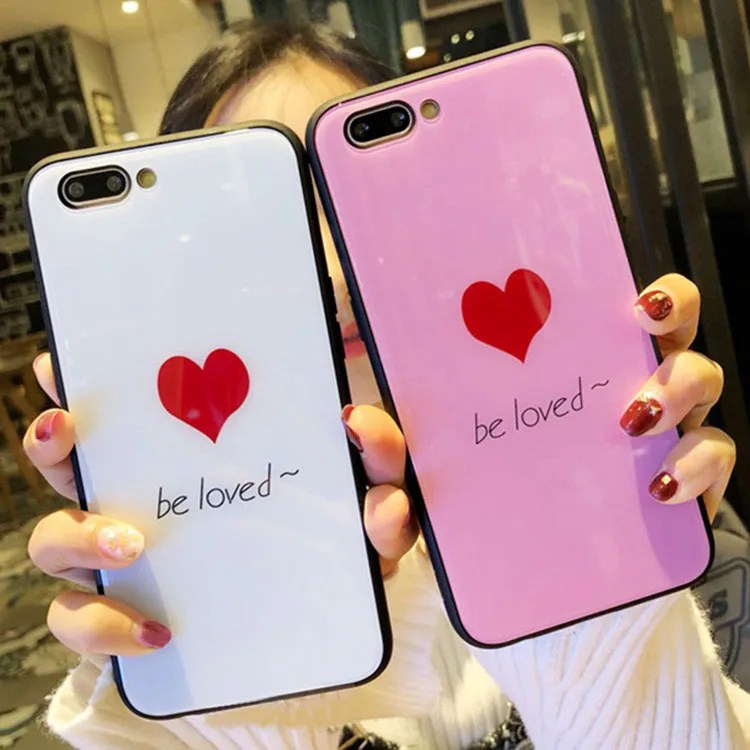 

Pink Black White Tempered Glass Heart Be Loved Cell Phone Case for Girls, Pink /black/white;accept customized