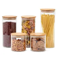 

400ml Glass Jar Air tight Canister Kitchen Food Storage Container Set with Bamboo Lids