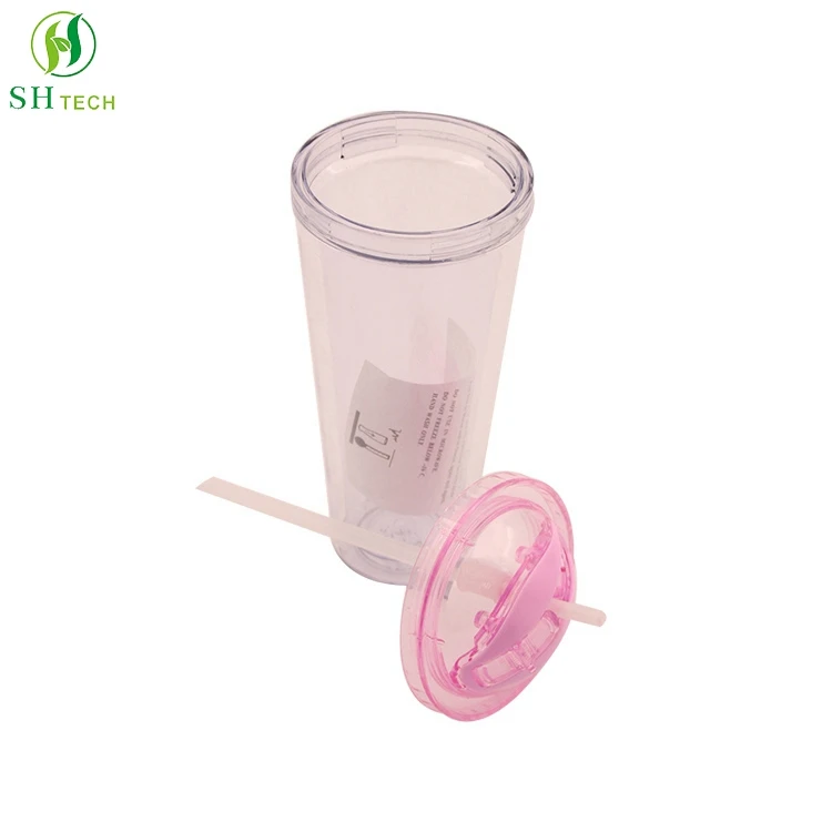 Double wall plastic tumblers with lid and straw 24oz