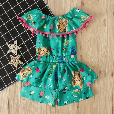 

F10757A Summer baby girls sleeveless print jumpsuit romper for kids, As picture