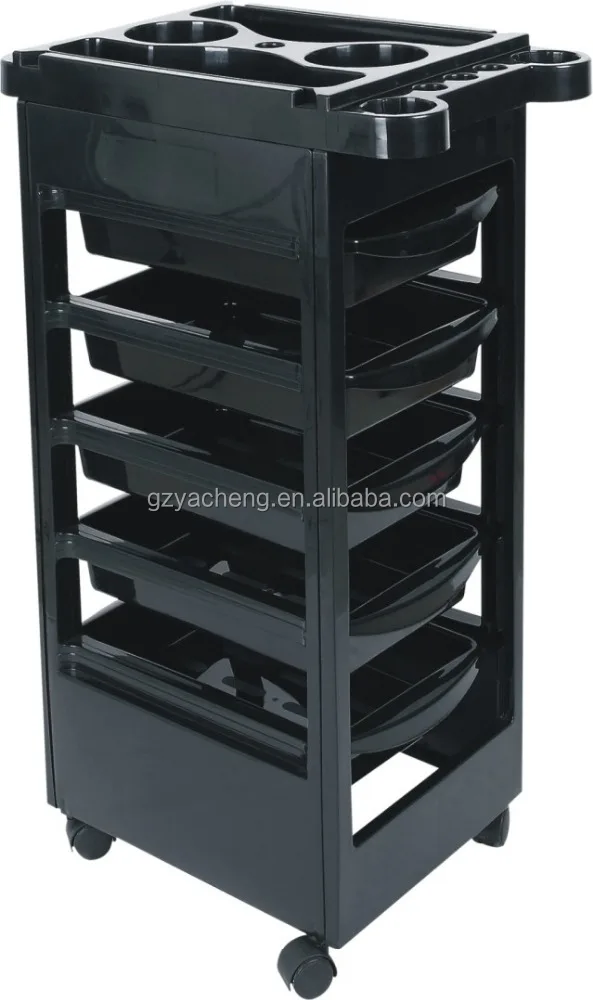 
five drawer NEW PP plastic good quality rolling black and red salon trolley hairdressing 
