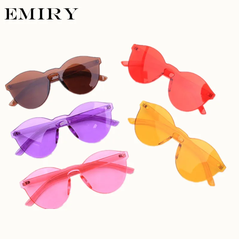 

Amazon Hot Sale Candy Color Transparent Sunglasses Colorful Rimless Sunglasses Women