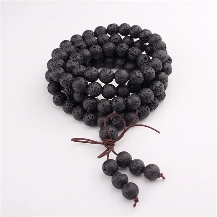 

Natural Lava Rock Stone Healing Gemstone Buddhist Prayer Beads Tibetan Mala Bracelet Necklace Mother's Day Gift, Black