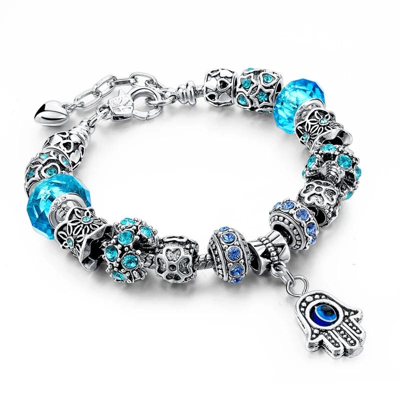 

2016 Hamsa Charm Bracelets For Women Crystal Beads Evil Eye Bracelets & Bangles Pulseras SBR150277