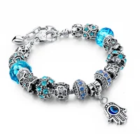 

2016 Hamsa Charm Bracelets For Women Crystal Beads Evil Eye Bracelets & Bangles Pulseras SBR150277