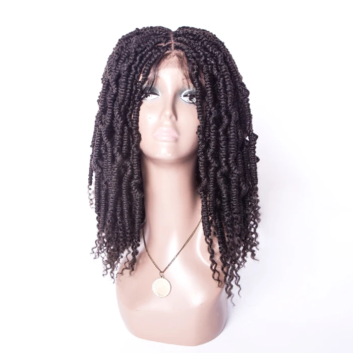 20inch 1B color synthetic hair bomb twist glance senegal lace front wig crochet braiding wig
