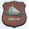 Promotional wooden with metal custom logo design Dubai creek antique nickel plated trophy