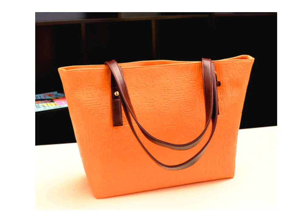 Cheap Women Big Capacity PU Leather Oracle Bone Script Pattern Tote Style One Shoulder Bag/Handbag