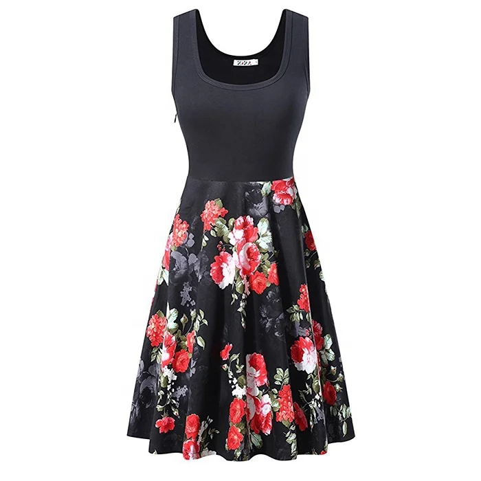 

In Stock Custom Women Sleeveless A-Line Party Tank Dress, 4 colors
