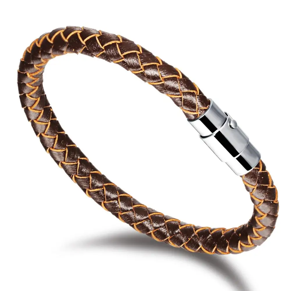 

Cool Fashion Braided Leather Titanium Bracelet Cuff Jewelry Gifts Accessories finding For Men, Black color;brown