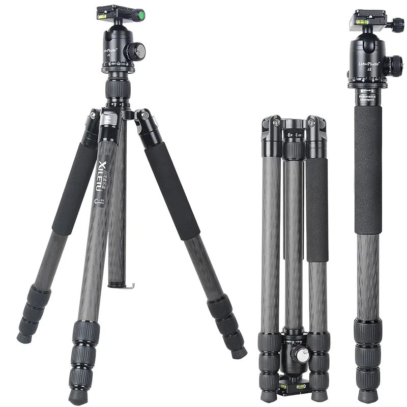 

XILETU L334C+J2 Professional high quality Portable Stable heavy duty Tripod Stand Carbon Fiber Tripod, Black