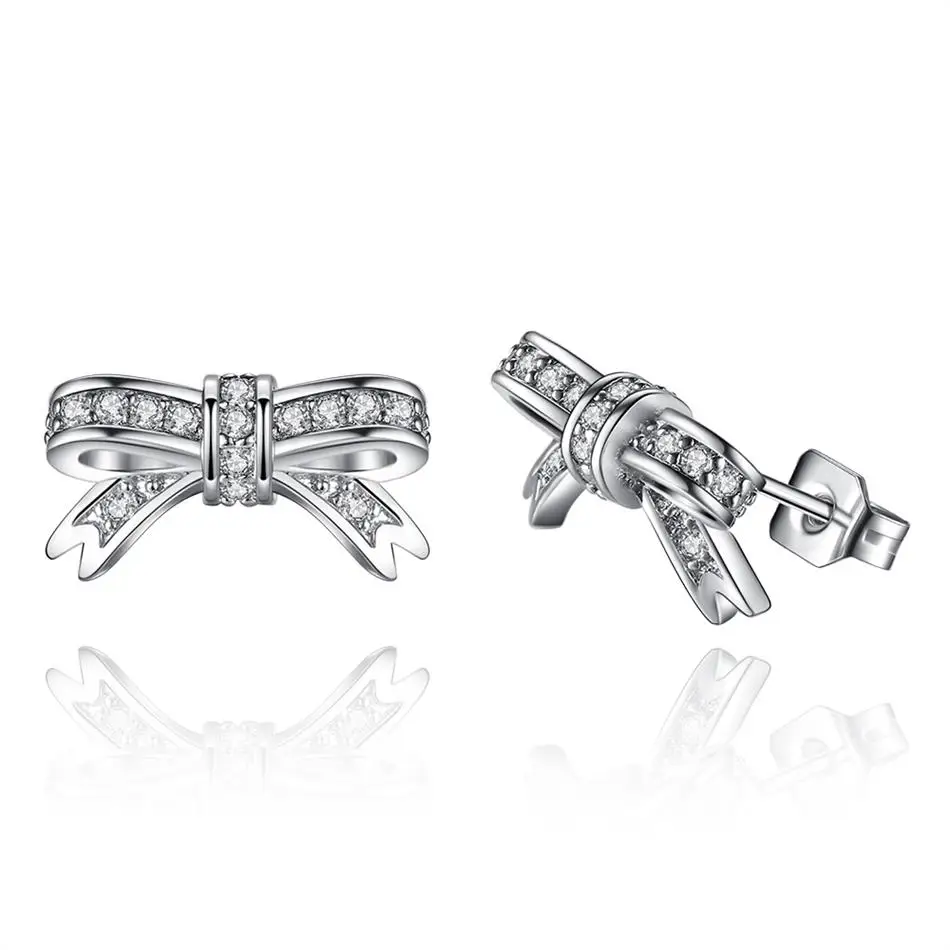 

Authentic 925 Sterling Silver CZ Earrings Sparkling Bow Knot Stud Earrings for Women Children Silver Jewelry Gift