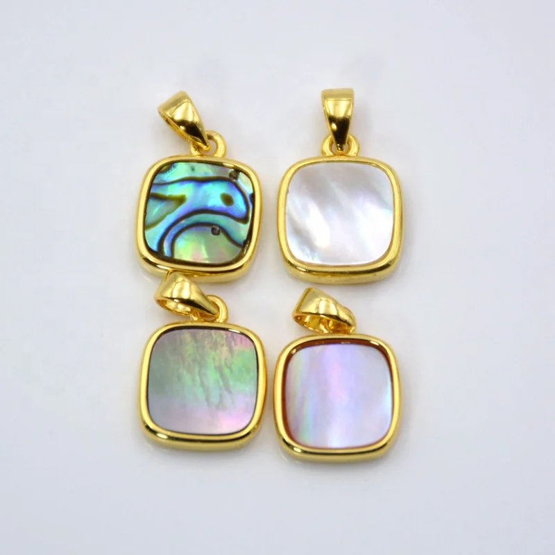 

Square Sea Shell Pendant Minimalist Geometric Necklace Accessories Mother of Pearl Jewelry Findings, Rainbow