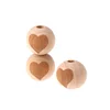 Wholesale Eco-Friendly Laser Engraving Heart Pattern Round Teething Beads Wood