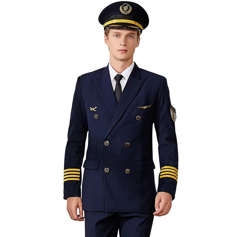 USA airplane pilot uniform for captain long sleeve shirt suit overall costume ariline men's pilot uniform