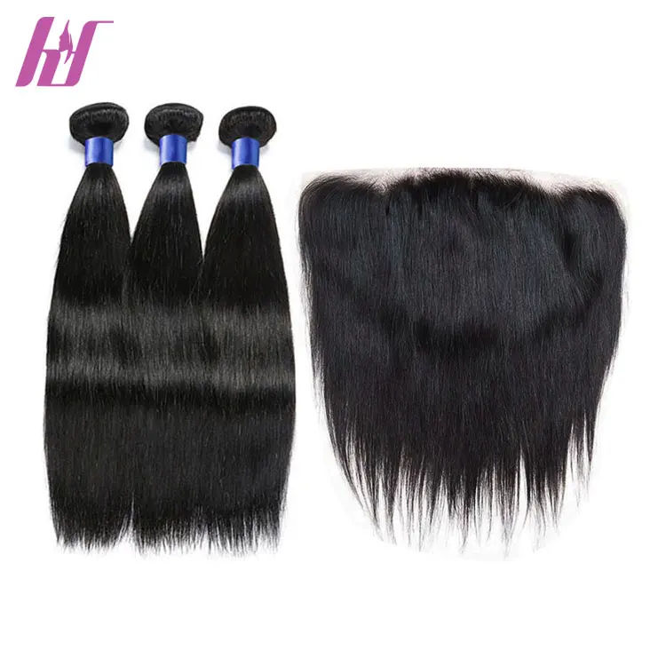 

10A Virgin Peruvin Hair Bundles With Lace Frontal,Human Hair 3 Bundles With 13x4 Lace Frontal, #1b or as your choice