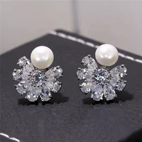 

Brand Female Real Stud Earrings Fashion Snowflake Style Zircon Stone Wedding Earrings New Year Gift