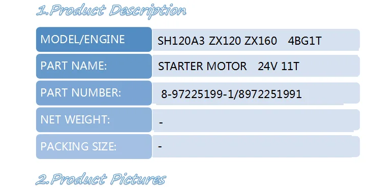 Starter Motor 24v 11t 8-97225199-1 8972251991 897225-1991 For 