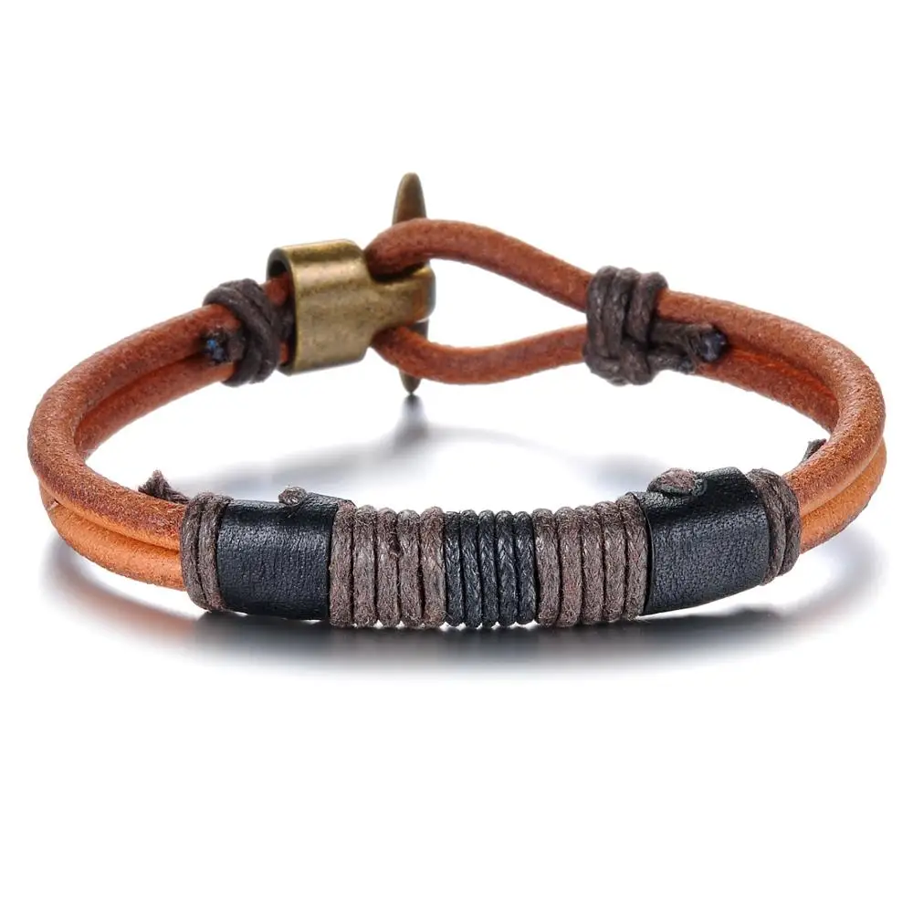 

High quality nautical men's cheap antique gold anchor clasp genuine leather bracelet