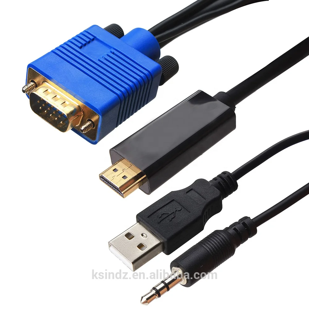 

6ft 1.8m HDMI TO VGA CABLE with audio and USB HDMI Male TO VGA MALE ADAPTER 1080P with Audio for computer Desktop Laptop