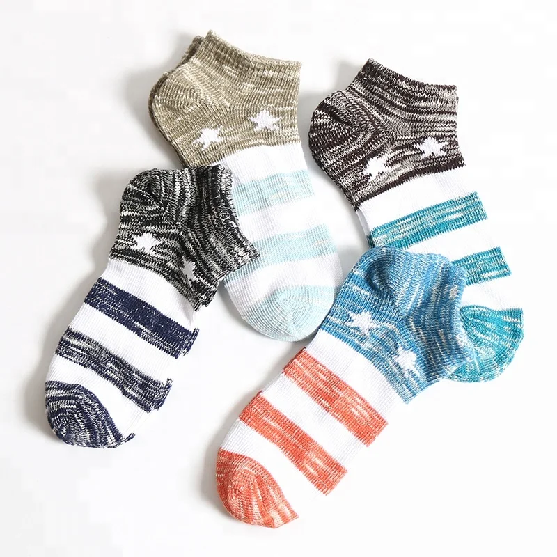 

84N Thick Ankle Sock Strip Star Jacquard Breathable Hand Knitted Cotton Men Ankle Sock, As pic