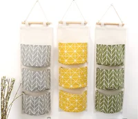 

3 Pockets Hanging Storage Bag Wall Mounted Wardrobe Sundries Hanging Bag Container Fabric Cotton Pouch Cosmetic Toys Organizer