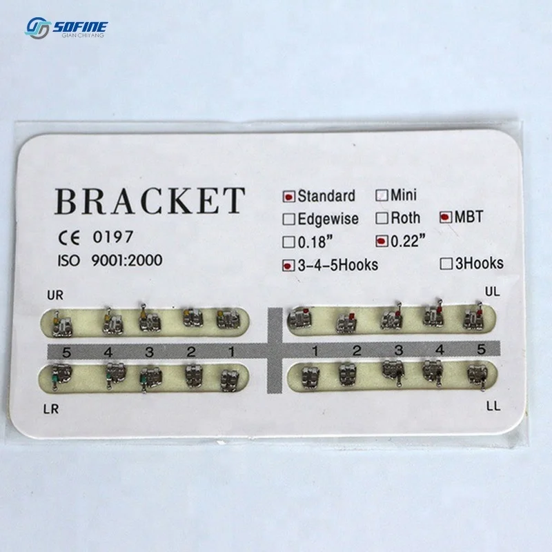 AZDENT Dental Orthodontic Metal Brackets - Mini Roth MBT/Edgewise 022 With Hook - 3 Pack
