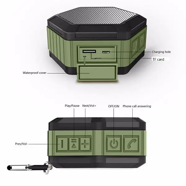bts-08 IP65 Waterproof Hexagon Bluetooth Speaker Mini Portable Wireless with Hook - ANKUX.COM