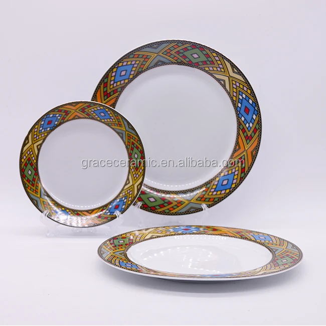 2018 Hot Sale Fine Ethiopian Art Ceramic Porcelain Dinner Plates Dishes