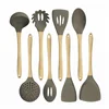 Amazon best popular silicone kitchen tools utensils with wooded handle