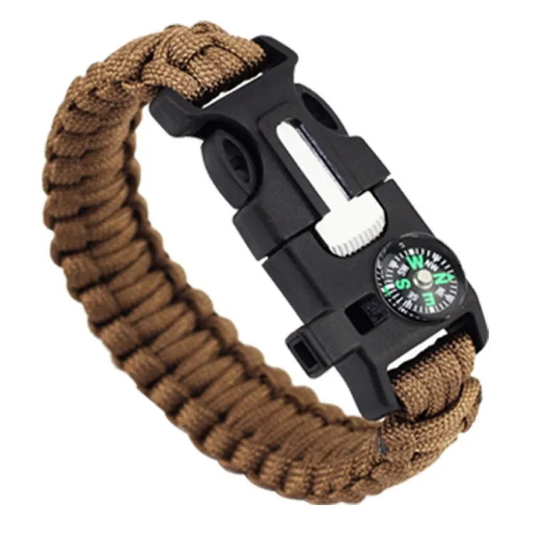 

Wholesale survival tactical whistle compass fire starter 550 paracord bracelet with flint, Multi-colors