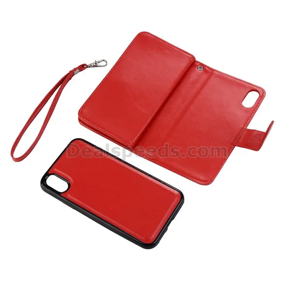 Crasyhorse Pattern Detachable Wallet Stand Leather Case with Wrist Strap for iPhone X