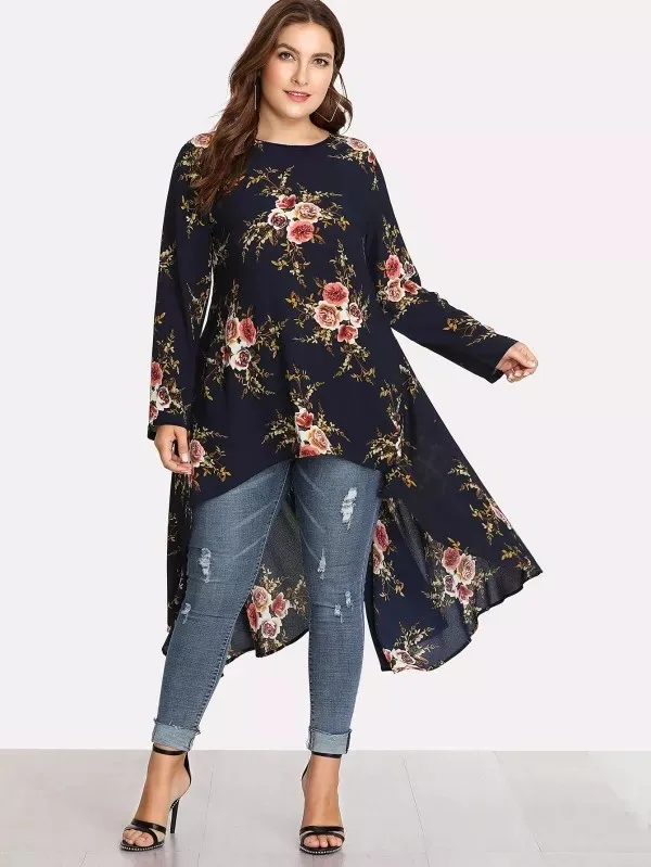 2024# Abaya Manufacturer High Low Flower Printed Tunic Tops Muslim ...