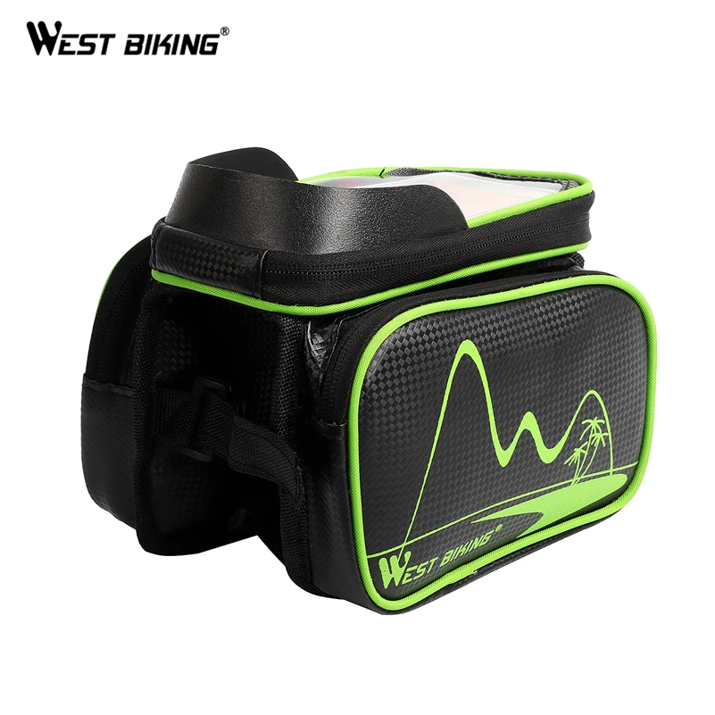 

WEST BIKING Waterproof 5.5 Inch Bike Frame Bag Cycling Pannier Smartphone Touch Screen Sensitive Bicycle Front Frame Bag, Green