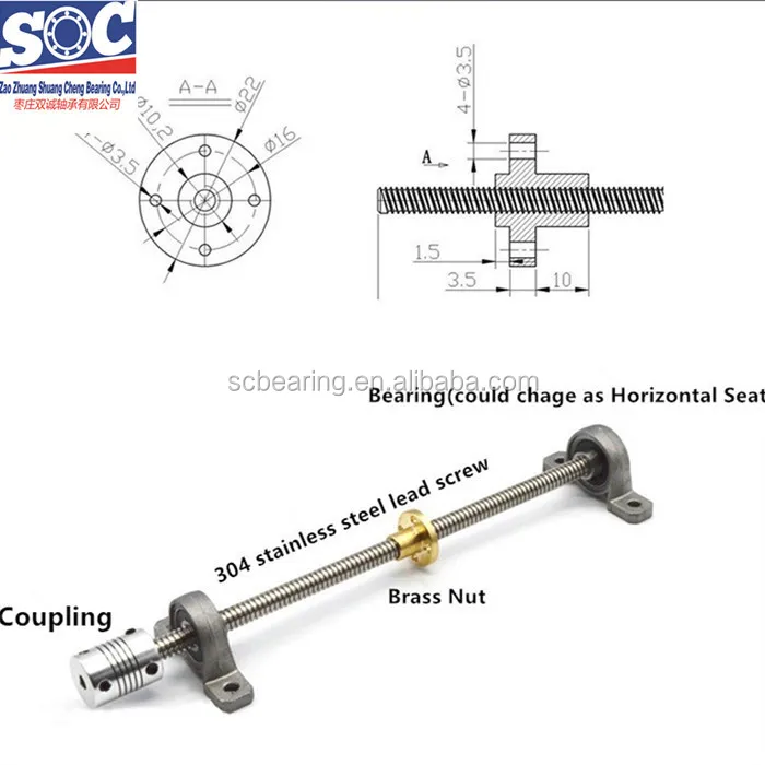 KFL08 Bearing Bracket Stainless Steel CNC T8 Lead Screw 300 mm 8mm Flexible Coupling for 3D Printer Brass Copper Nut