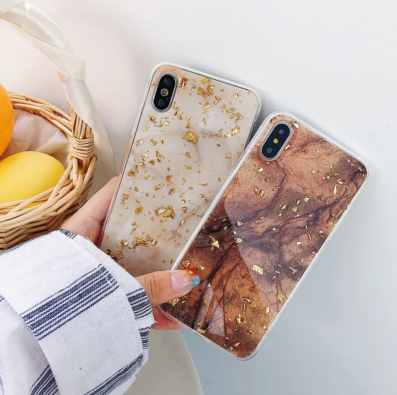 Dropship Luxury Gold Foil Bling Marble For iPhone X XS Phone Case Soft TPU Silicone Cover Universal Case for For iPhone X / XS